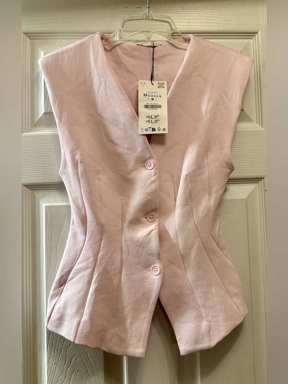 Zara Light Pink Sleeveless Button-Front Top
